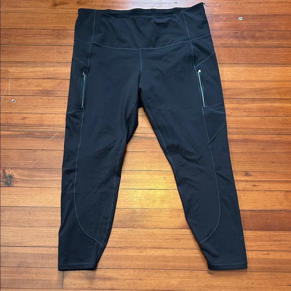 Athleta Rainier 7/8 Leggings 1X High Rise Fleece Lined Running Tights Black